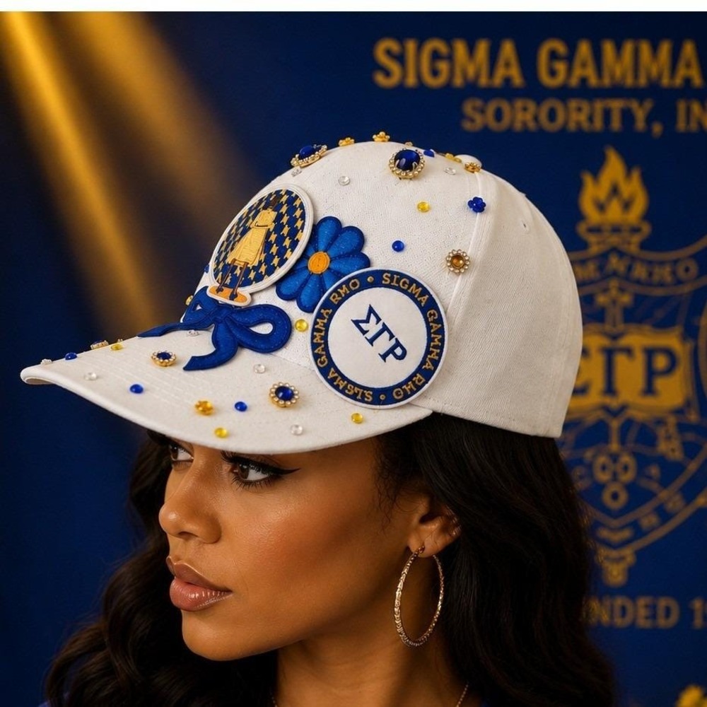 Sigma Gamma Rho SGRho Custom Rhinestone Embellished Sorority Baseball Cap White - Picture 7 of 7
